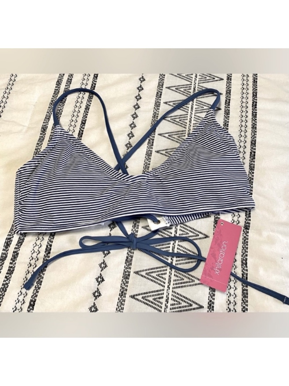 Xhilaration Navy and White Striped Bikini Top